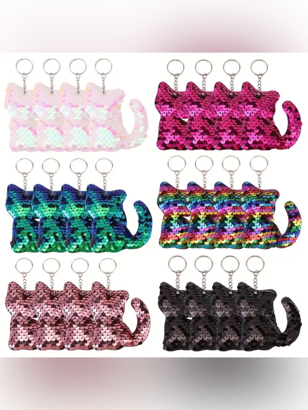 Two-Sided Sequin Cat Keychains